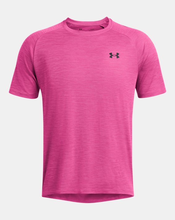 男士UA Tech™ Textured短袖T恤 in Pink image number 3
